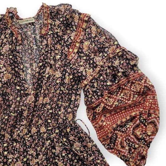 ULLA JOHNSON Erisa Silk Mini Dress Brown Metallic Size 2 - Picture 9 of 16